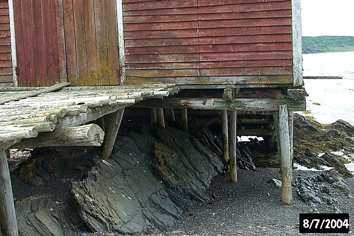 Because of the rocky shore, stages were built on posts.